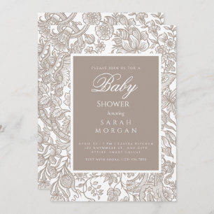 Convite Boho Taupe Fall Line Art Wilflower