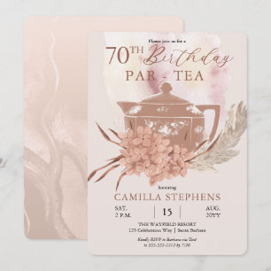 Convite Boho Teapot Hydrangeas Pampas 70 Festa de anivers
