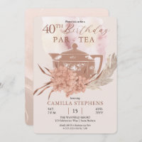 Boho Teapot Hydrangeas Pampas aniversário de 40 an