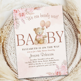Convite Boho Teddy Bear Baby Shower Girl
