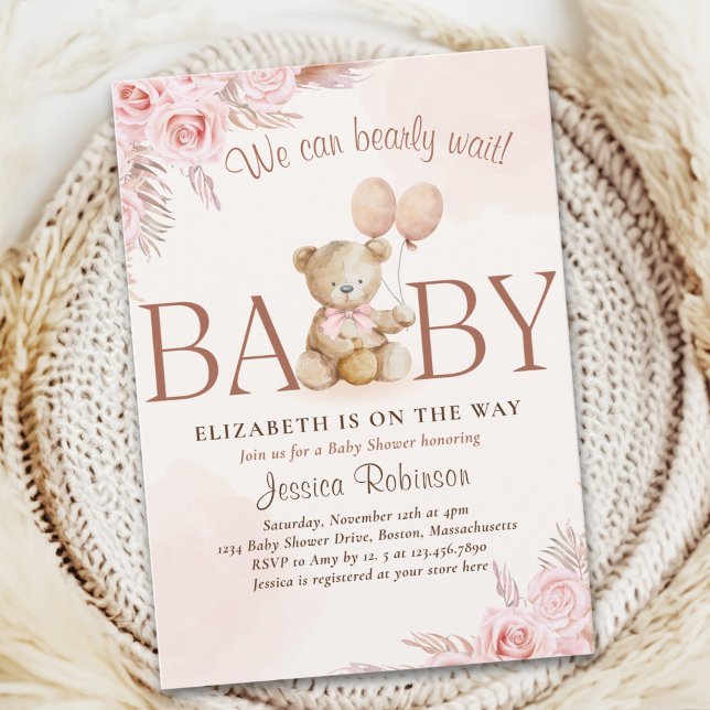 Convite Boho Teddy Bear Baby Shower Girl (Criador carregado)
