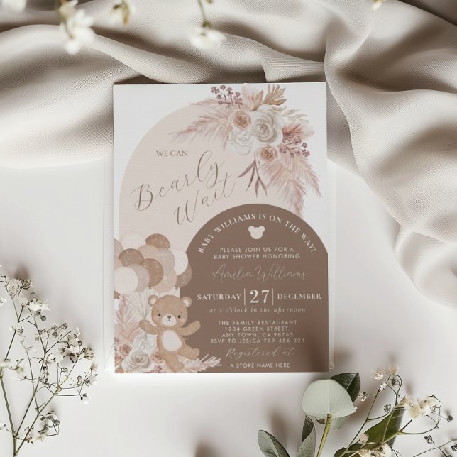 Convite Boho Teddy Bear Barly Chá de fraldas de Espera Bro (Criador carregado)