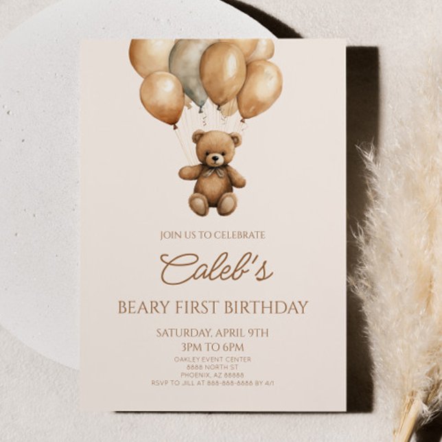 Convite Boho Teddy Bear Bear First Party (Criador carregado)