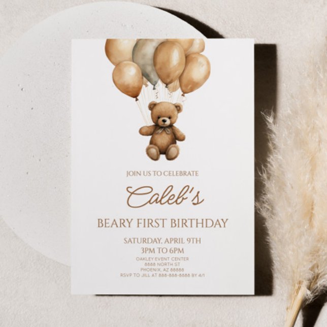 Convite Boho Teddy Bear Bear First Party (Criador carregado)