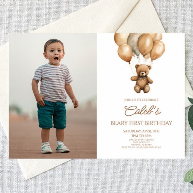 Convite Boho Teddy Bear Bear First Party (Criador carregado)
