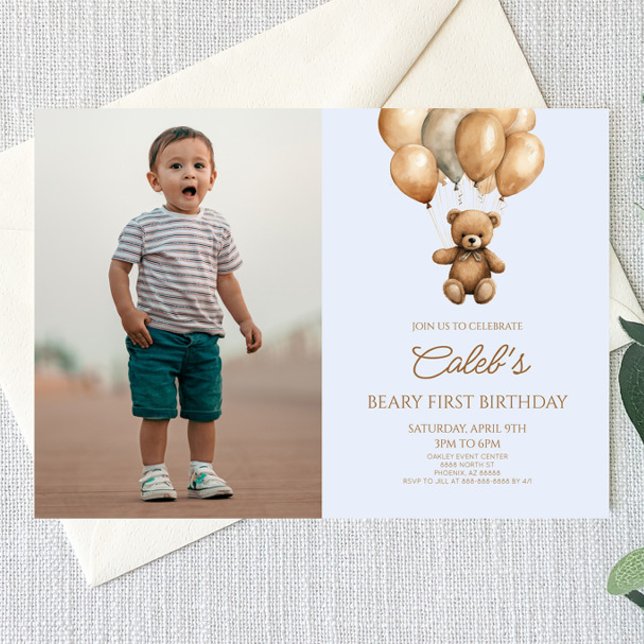 Convite Boho Teddy Bear Bear First Party (Criador carregado)