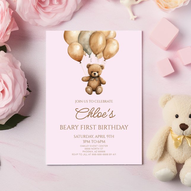Convite Boho Teddy Bear Bear First Party (Criador carregado)