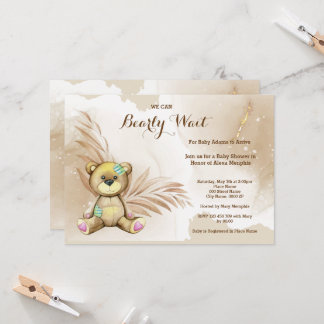 Convite Boho Teddy Bear BearChá de fraldas de Espera