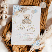 Boho Teddy Bear Boy Blue Bprecoce Chá de fraldas d