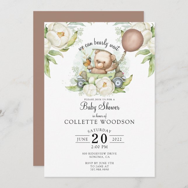 Convite Boho Teddy Bear Brown Sage Green Bprecoce Invit (Frente/Verso)