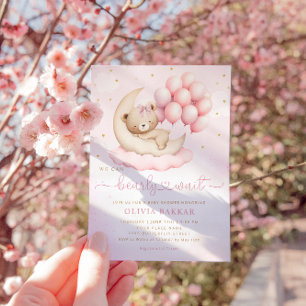 Convite Boho Teddy Bear Girl Rosa BearChá de fraldas de Es