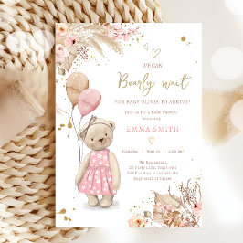 Convite Boho Teddy Bear Picnic Girl Chá de fraldas Rosa