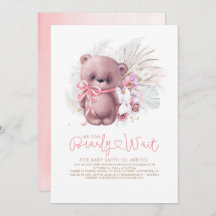 Boho Teddy Bear Pink Barly Wait Girl Chá de fralda