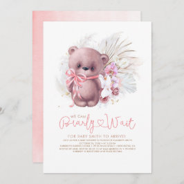 Convite Boho Teddy Bear Pink Barly Wait Girl Chá de fralda
