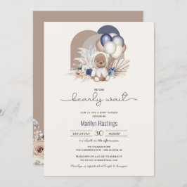 Convite Boho Teddy Bear, Podemos Brindar Esperar - Chá de 