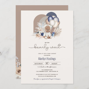 Convite Boho Teddy Bear, Podemos Brindar Esperar - Chá de