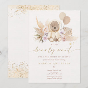 Convite Boho Teddy Ursa Sexo Chá de fraldas Neutro Do Urs