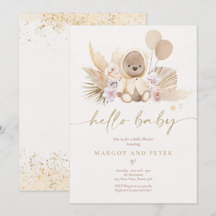 Convite Boho Teddy Urso Sexo Chá de fraldas Neutro do Urs