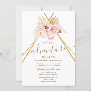 Convite Boho Teepee Pampas Grass Chá de fraldas