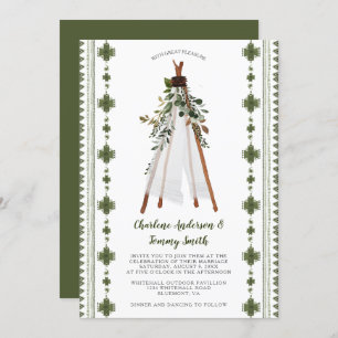 Convite Boho Teepee, Tribal Greenery