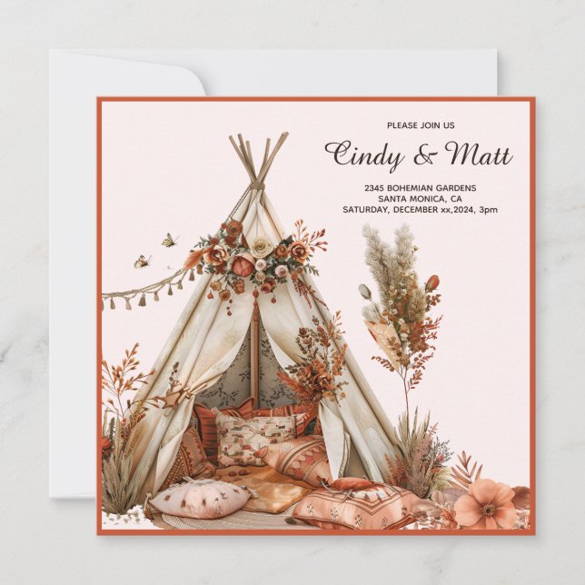Convite Boho Tent Garden Floral Wedding (Frente)