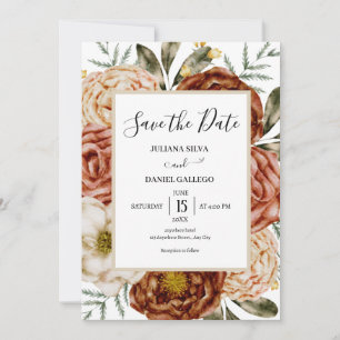 Convite Boho Teracotta Neutro do Orçamento Salvar a Data