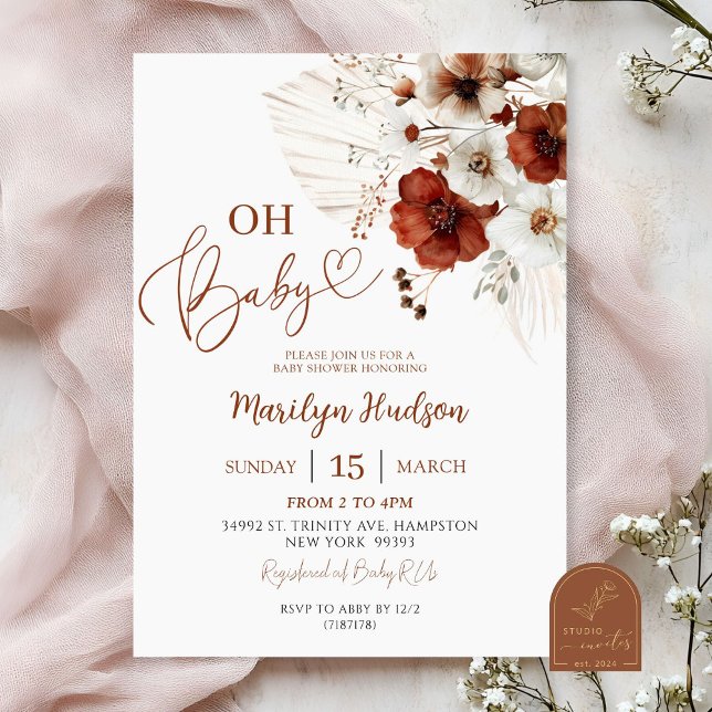 Convite Boho Teracotta Oh Baby Chá de fraldas (Criador carregado)