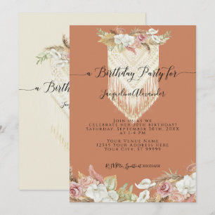 Convite Boho Terra Cotta Tropical Floral Pampas Aniversár
