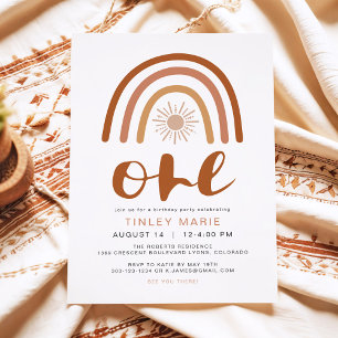 Convite Boho Terracota Arco-íris Sol Um Primeiro Aniversár