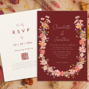 Convite Boho Terracota de Flores Silvestres Casamento de O