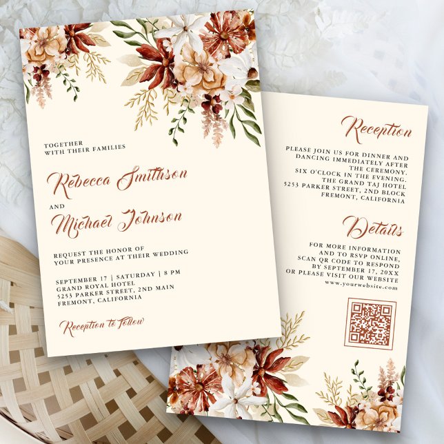 Convite Boho Terracota Floral Silvestre Creme Casamento (Criador carregado)