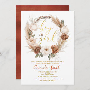 Convite Boho Terracota Flores Menino ou Revolução de Gêner
