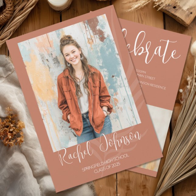 Convite Boho Terracota Foto Graduação (Boho Graduation Photo Invitation)