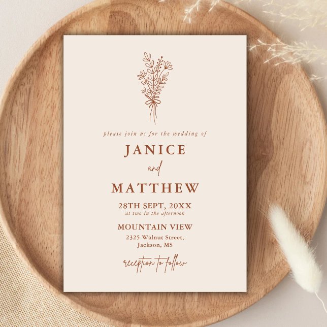 Convite Boho Terracota Laranja Queimado Casamento Rústico (Boho terracotta wedding invitation sets the tone with warm rustic charm for your day.)