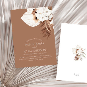 Convite Boho Terracotta Brown Pampas Grass Casamento Flora