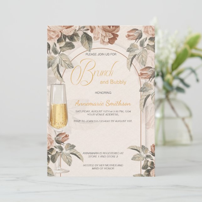 Convite Boho Terracotta Brunch Bubbly Chá de Noiva | (Em pé/Frente)