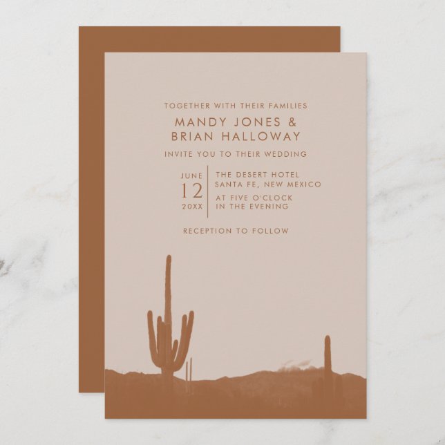 Convite Boho Terracotta Cactus Desert Wedding (Frente/Verso)