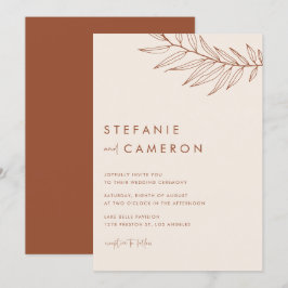 Convite Boho Terracotta Casamento Foliar Minimalista