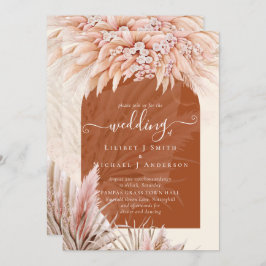 Convite BoHO Terracotta Coral Pampas Grass Casamento