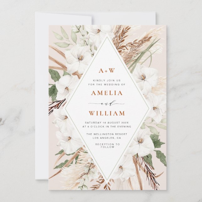 Convite boho terracotta e pampas (Frente)