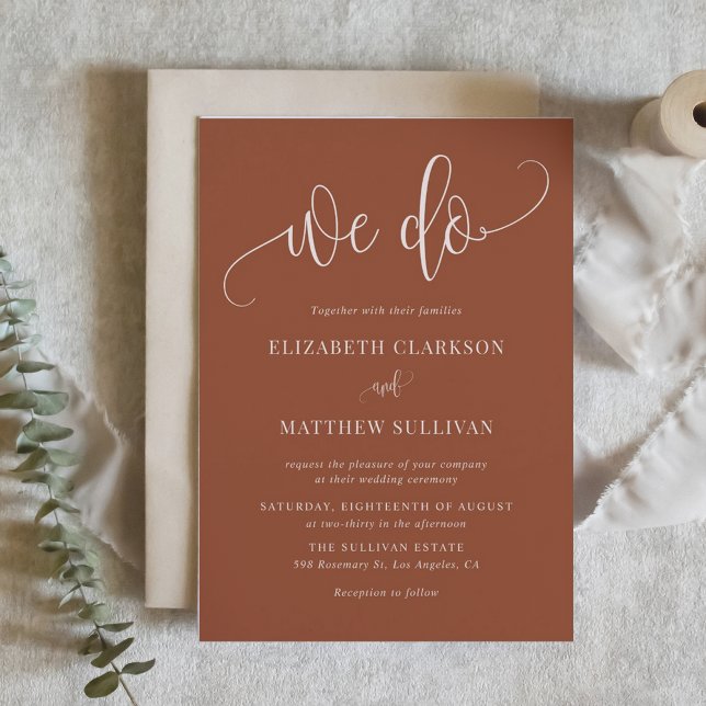Convite Boho Terracotta Fazemos Casamento Moderno Da Calig (Boho Terracotta We Do Modern Calligraphy Wedding Invitation)