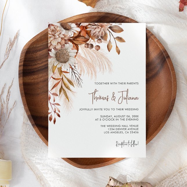 Convite Boho Terracotta Floral Pampas Grass Casamento (Criador carregado)