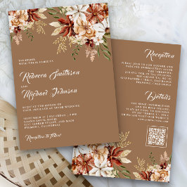 Convite Boho Terracotta Floral Wildflower Beige Weding