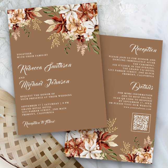Convite Boho Terracotta Floral Wildflower Beige Weding (Criador carregado)