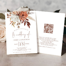 Convite Boho Terracotta Florals Código QR Casamento