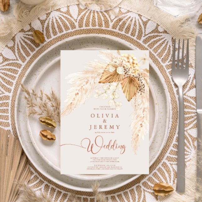 Convite Boho Terracotta Flores Secas e Pampas Grass I (Criador carregado)