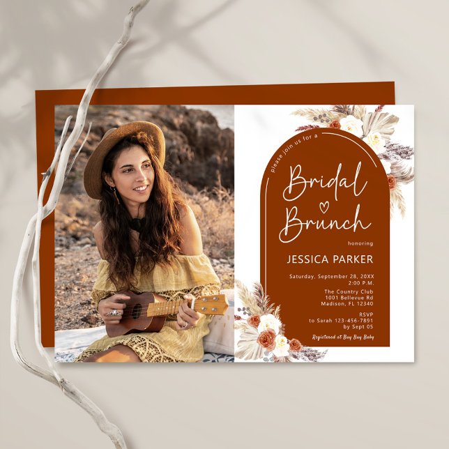 Convite Boho Terracotta Foto Bridal Brunch (Criador carregado)