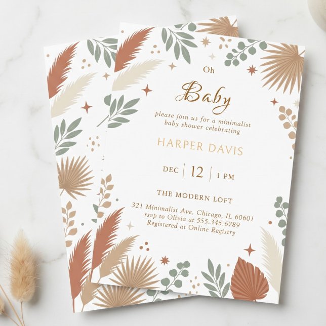 Convite Boho Terracotta Grama-das-Pampas Botânico Moderno (Boho Terracotta Pampas Grass Modern Botanical Invitation)