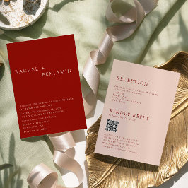 Convite Boho Terracotta Minimalist Wedding 2 Sided QR Code
