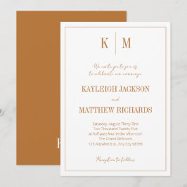 Convite Boho Terracotta Monogram Elegant Wedding